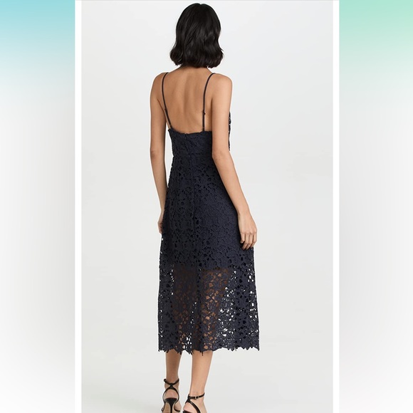 Francesca’s BNWT Lana Lace MIDI Dress Size Small, Navy - Picture 2 of 5